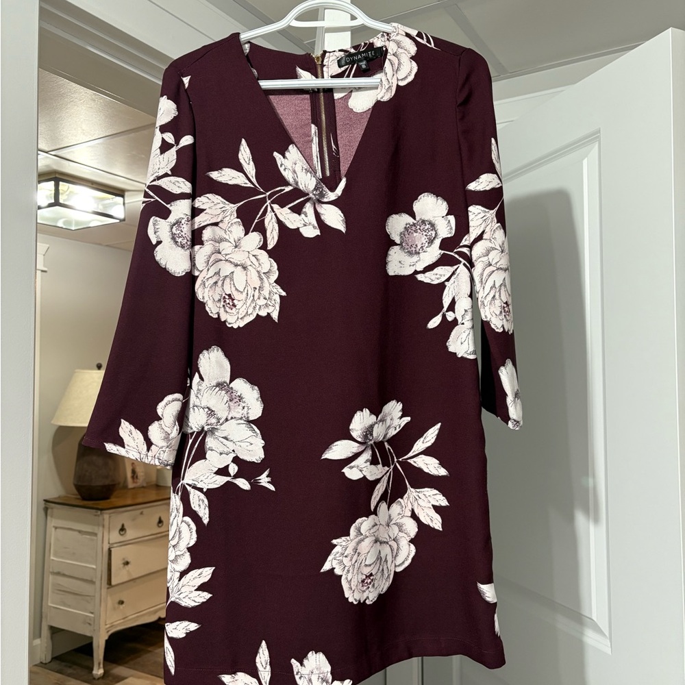 Dynamite Burgundy Floral Long Sleeve Dress